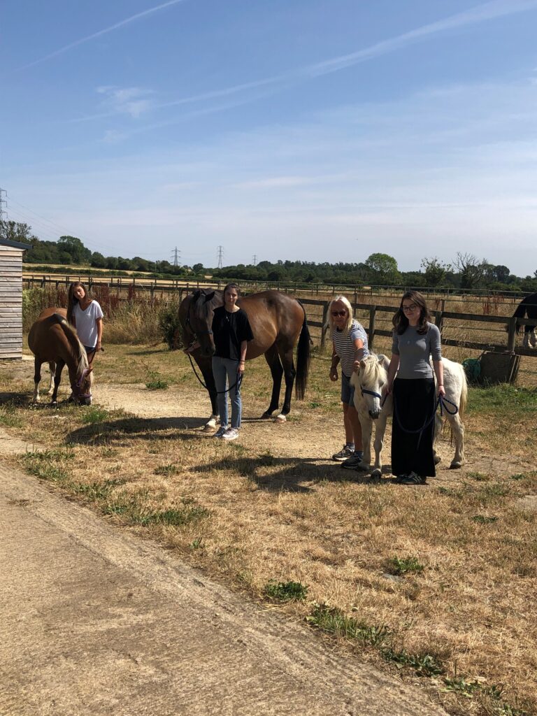 outside young people with horses